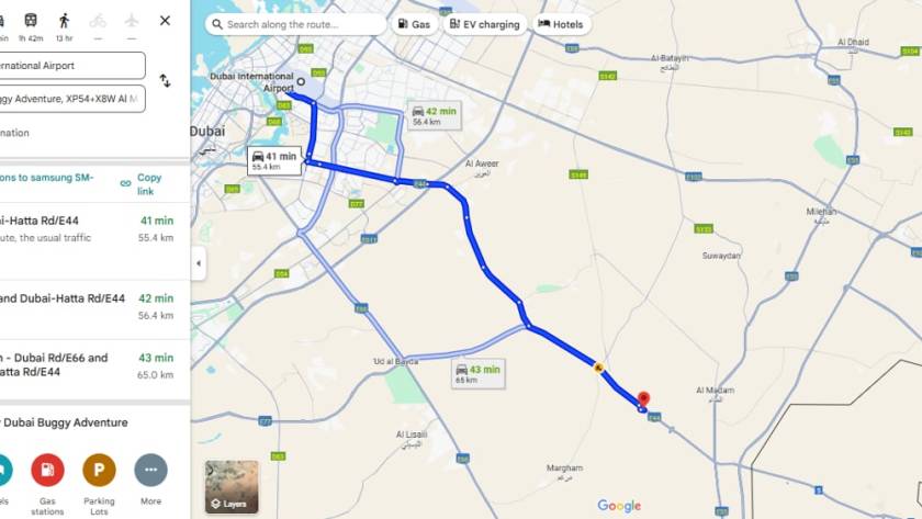 dubai buggy adventure route direction from dubai airport to al badayer